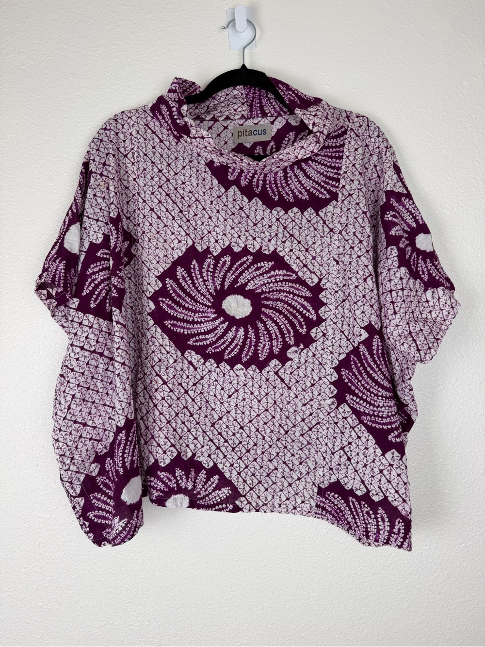PITACUS Chop Art Hawaii Purple Shibori Top Handmade Boxy Japanese Cowl Lagenlook